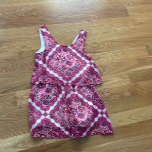 pink and white romper with tie back